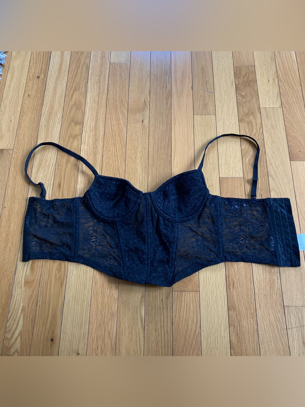 Subdued Lace Bustier Corset Crop Top Black Medium USA 6 Underwire Hook Eye